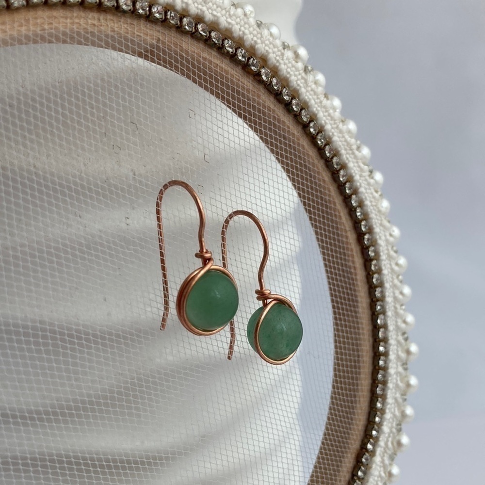 AVENTURINE and Copper Wire Wrapped Minimalist Earrings - Picture 12 of 12
